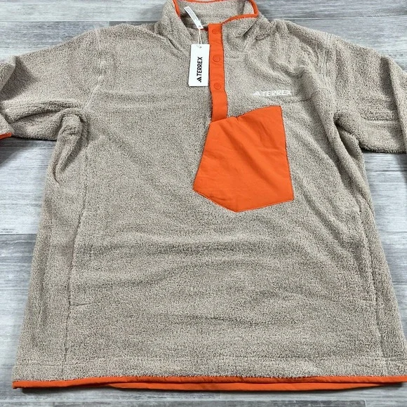Adidas Men's XL Terrex XPloric High Pile Snap Fleece Pullover Beige IN3107 NWT - Picture 9 of 11